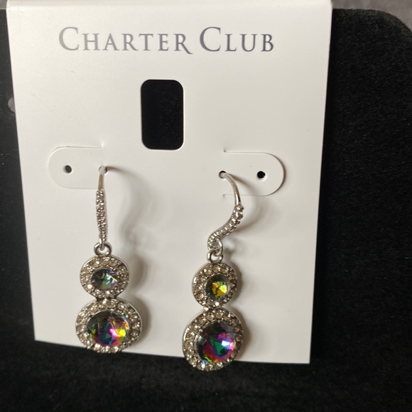 Charter Club Jewelry - NET Silver Tone Pave’ & Stone Halo Double Drop Earrings Created for Macy’s